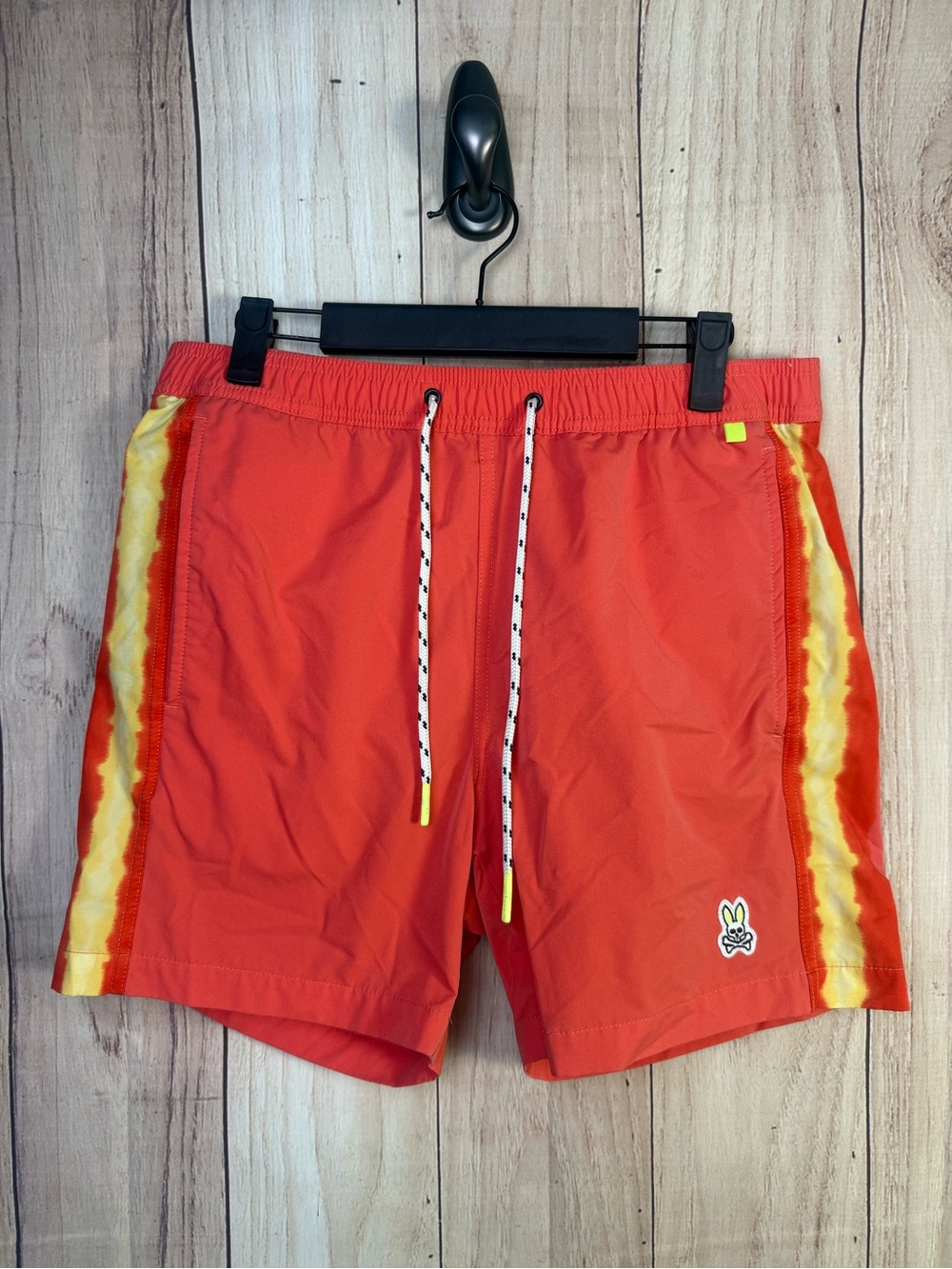 Psycho Bunny Swim Shorts Mens S Orange Lined Drawstring Logo Pockets